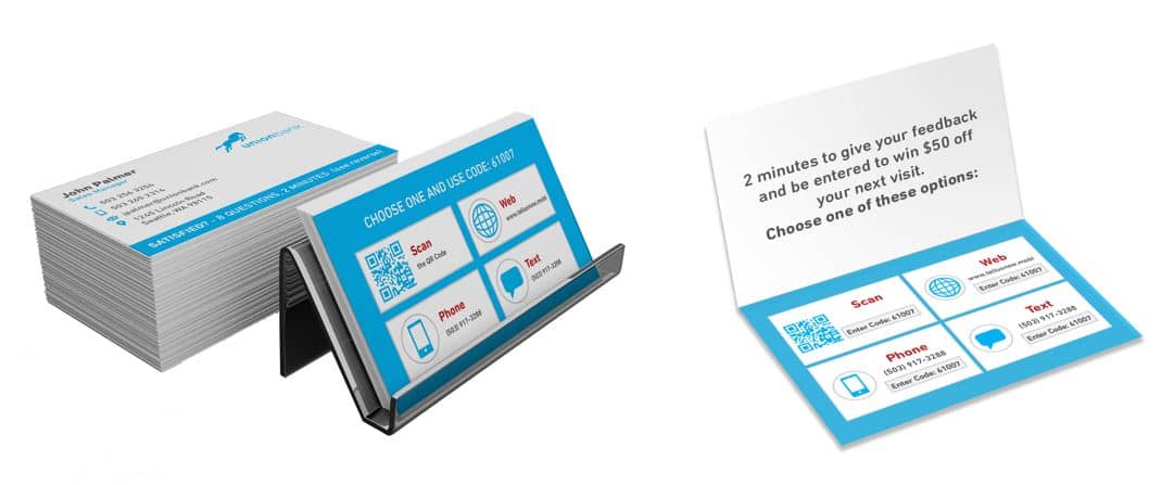 Business cards with customer feedback request