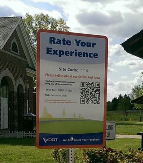 Virginia rest area visitor feedback sign