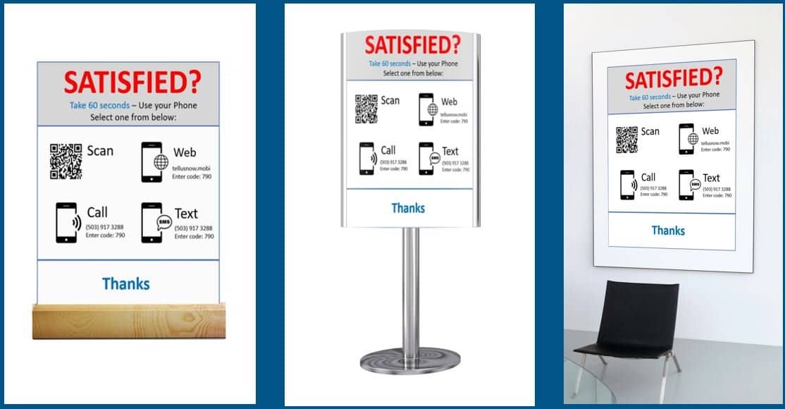 Bank signs requesting feedback from customers
