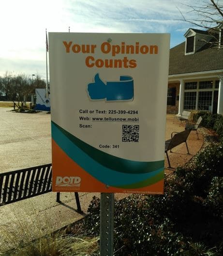 Louisiana rest area visitor feedback sign