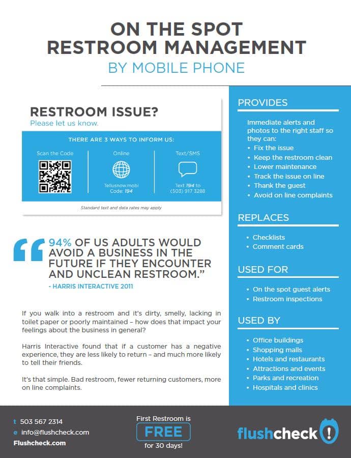 Restroom feedback via cell phone brochure